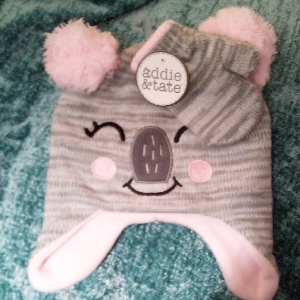 Addie & Tate NWT Toddler Grey Koala Beanie with Pink Accents
